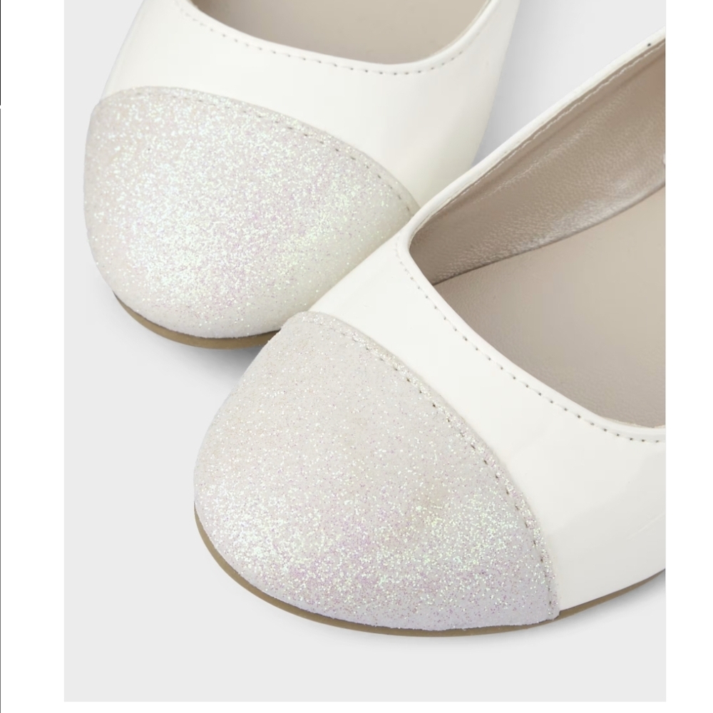 New White Glitter Cap Toe Flats